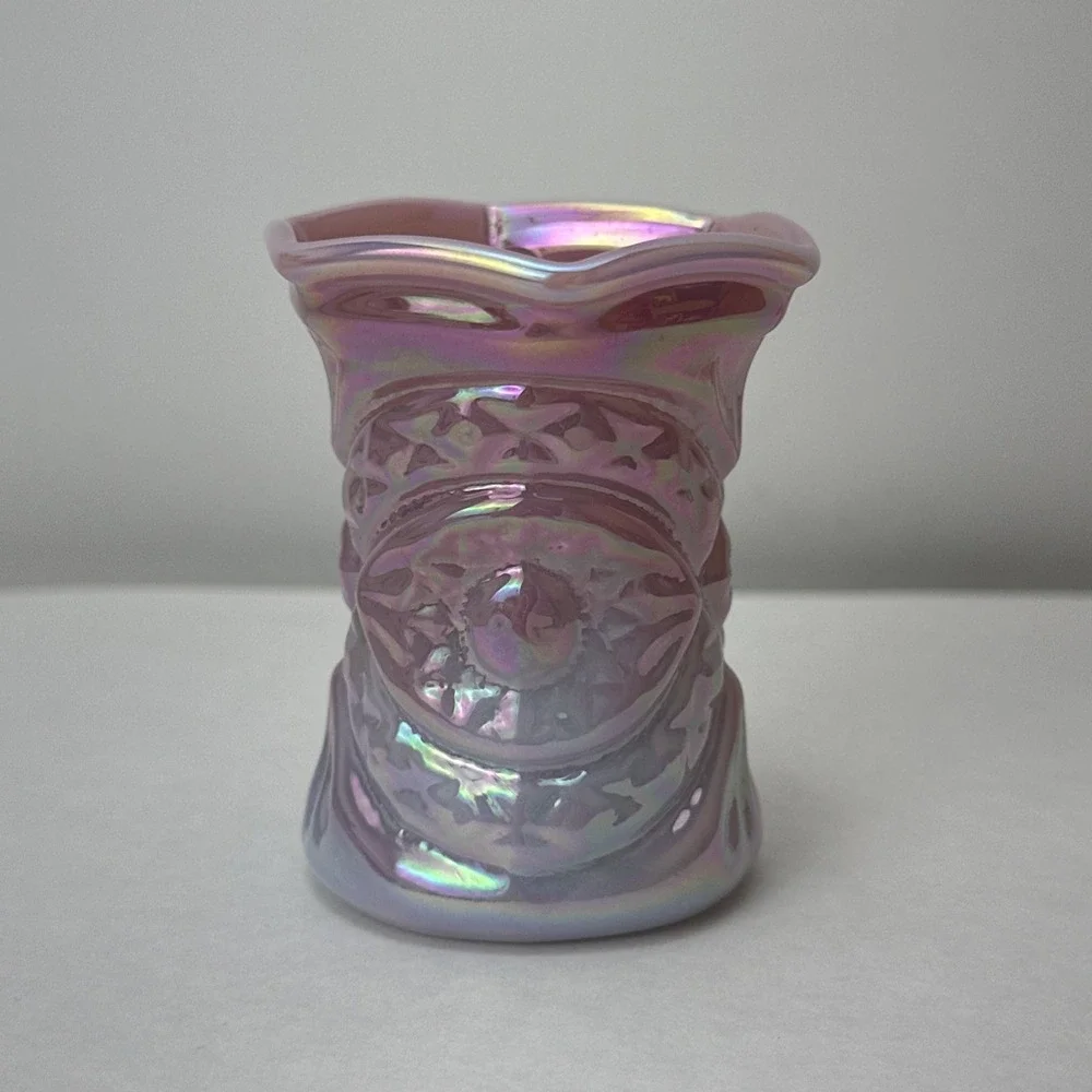 Vintage Gibson Toothpick Holder Pink Blue Glass Opalescent 1995 2.75